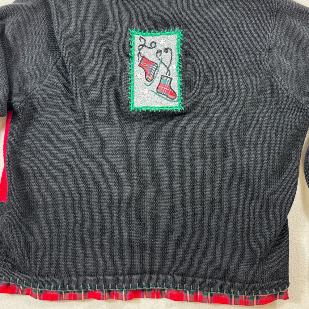 Victoria Jones Vintage Grandmacore Christmas Sweater Cardigan Patchwork Plaid L - Picture 6 of 9